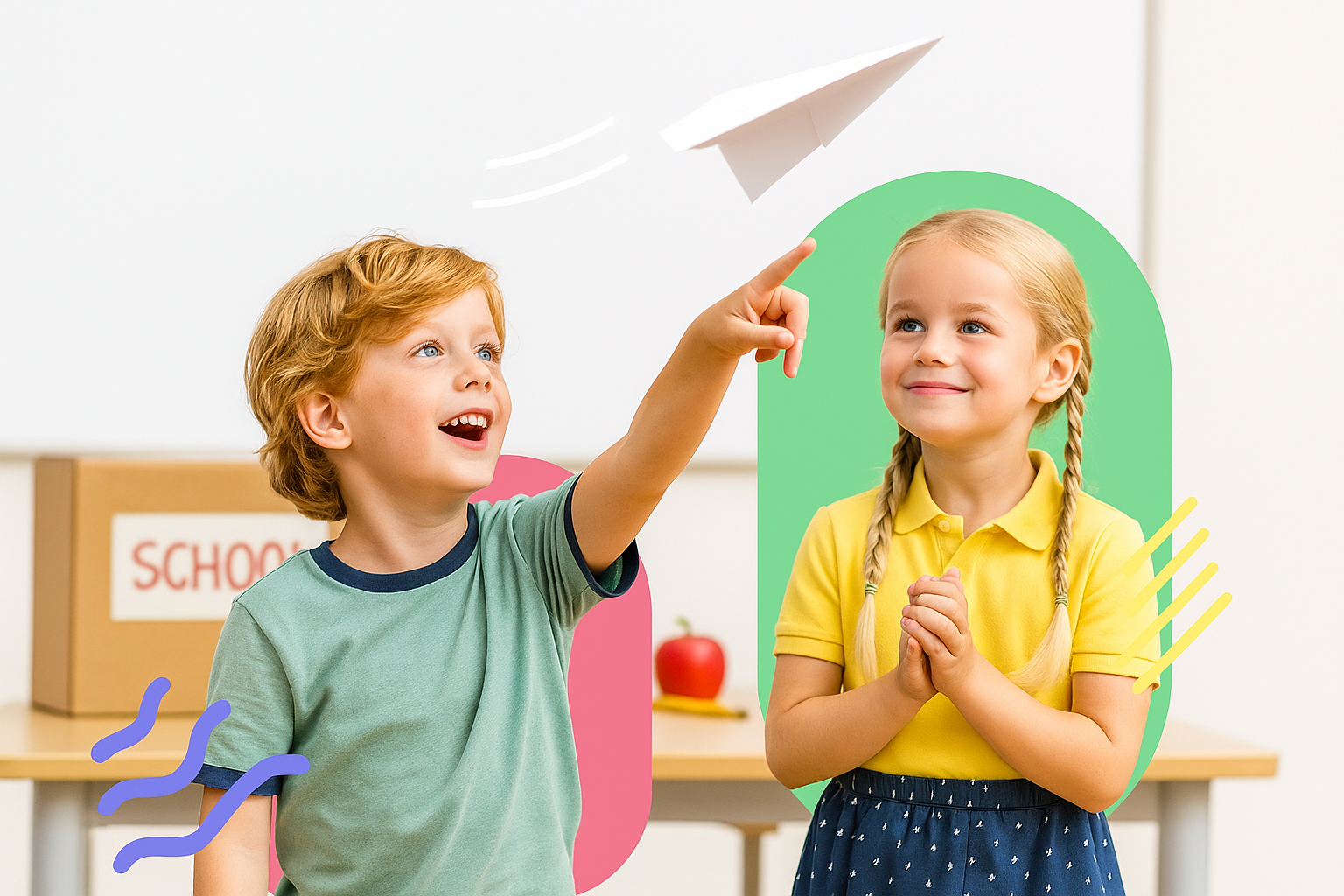 Kids launching paper planes - Contact Back to School Guides