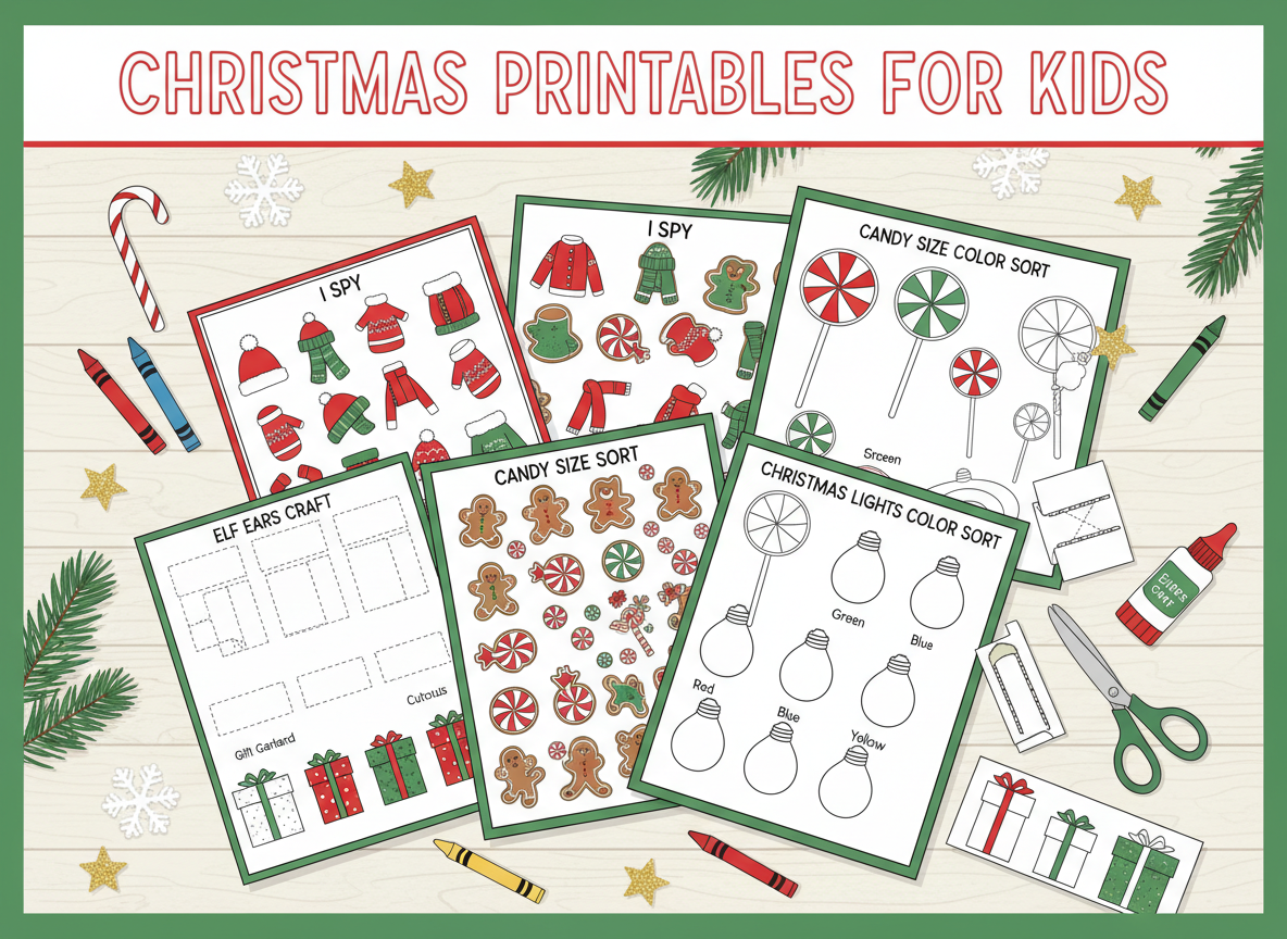 Printable Christmas Activities for Kids – I Spy Games, Crafts and Gift Garlands